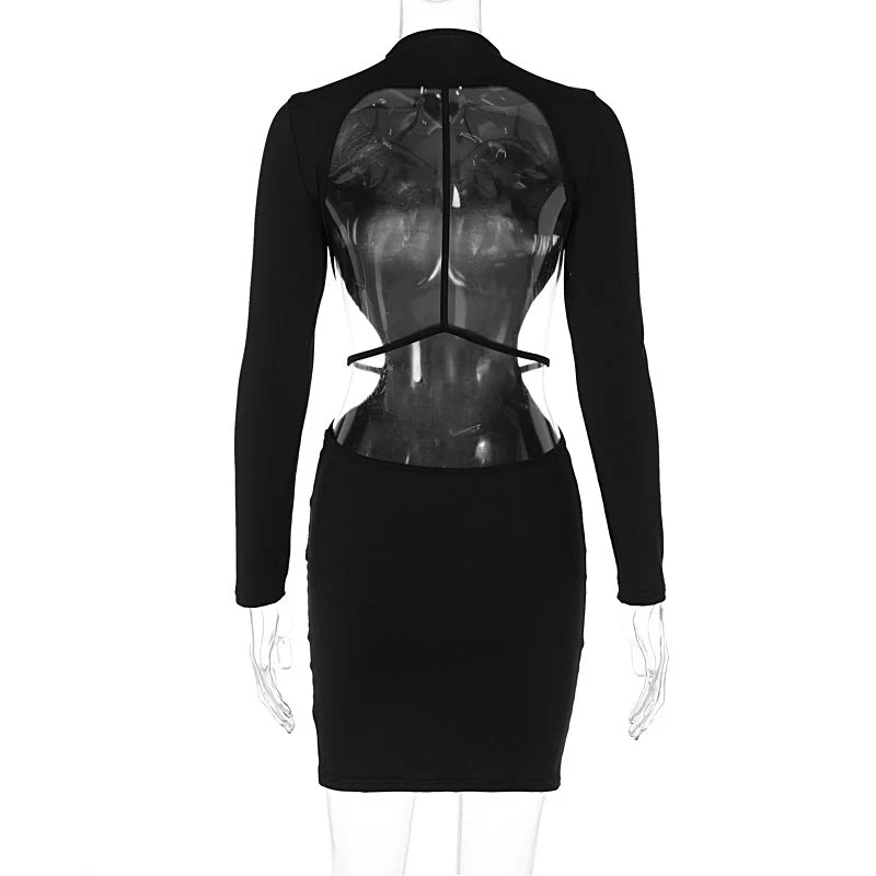The Midnight Seduction | Solid Color Backless Long-Sleeve Bodycon Mini Dress - Image 8