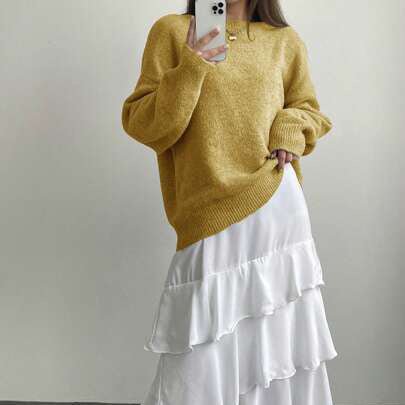 The Minimalist Cozy | Women's Loose Fit Crew Neck Pullover Sweater - Image 3
