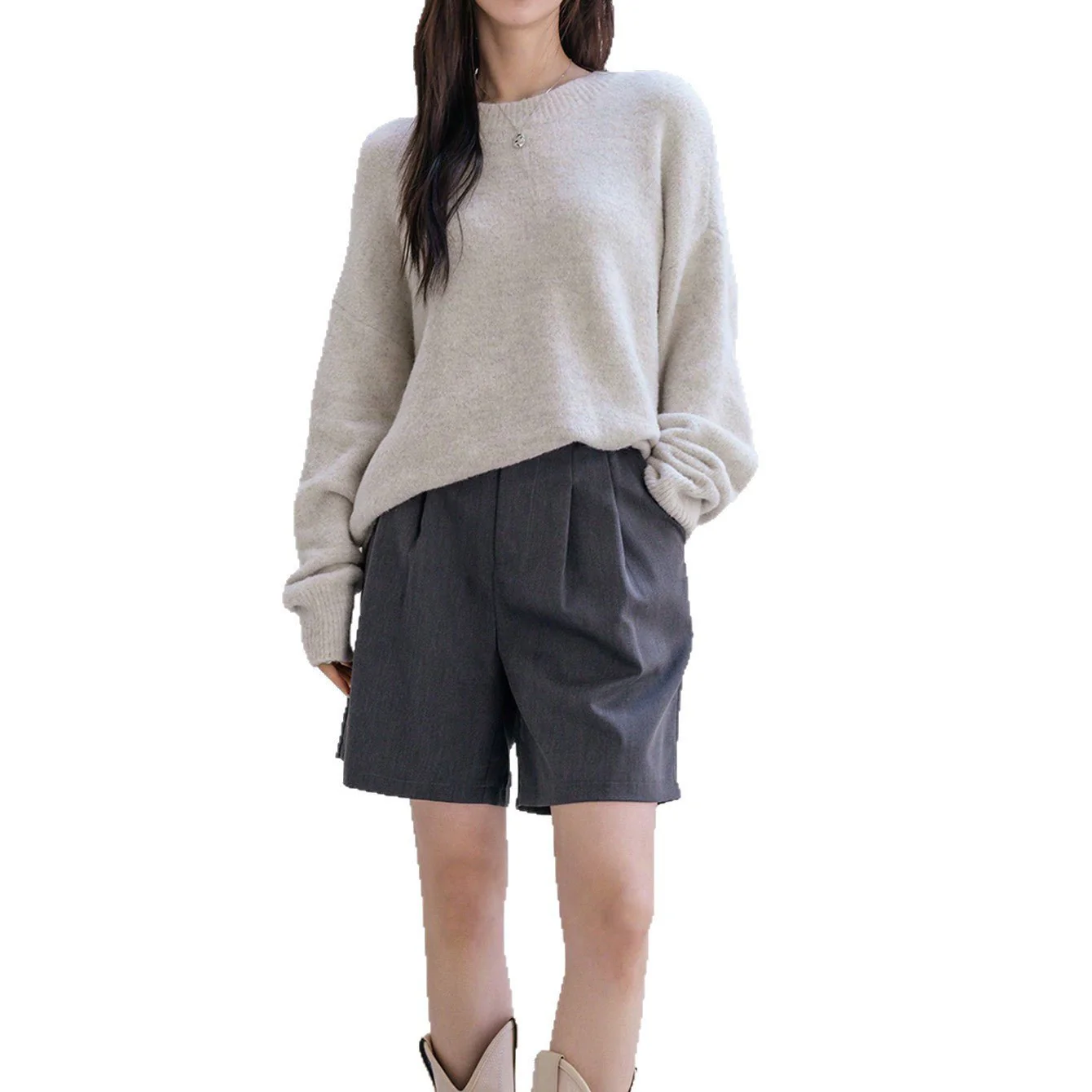 The Minimalist Cozy | Women's Loose Fit Crew Neck Pullover Sweater - Image 5