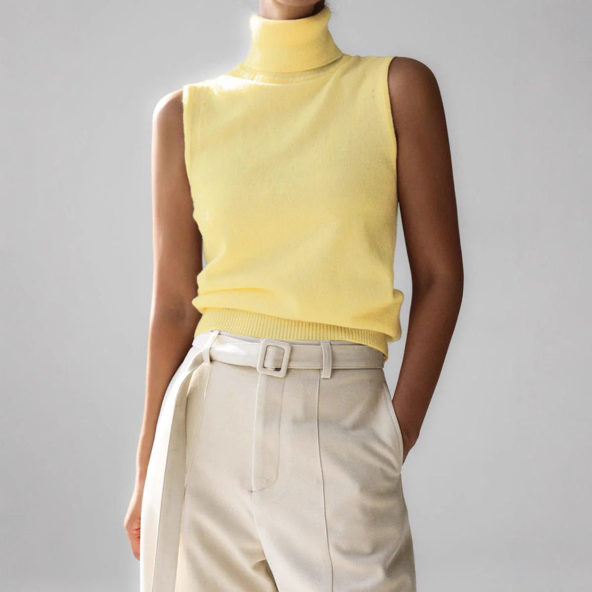The Minimalist Ease | Solid Color Sleeveless Slim Fit Viscose Tank Top - Image 3