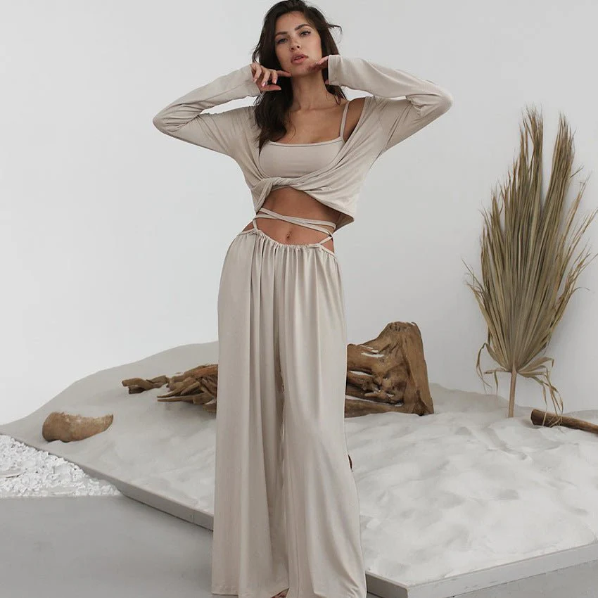 The Modal Comfort | Solid Color Long-Sleeve Three-Piece Pajama Set
