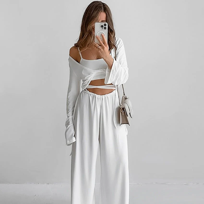 The Modal Comfort | Solid Color Long-Sleeve Three-Piece Pajama Set - Image 4