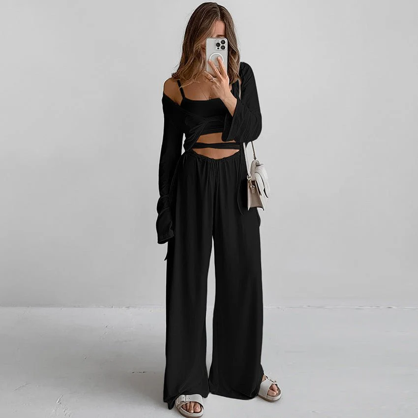 The Modal Comfort | Solid Color Long-Sleeve Three-Piece Pajama Set - Image 6