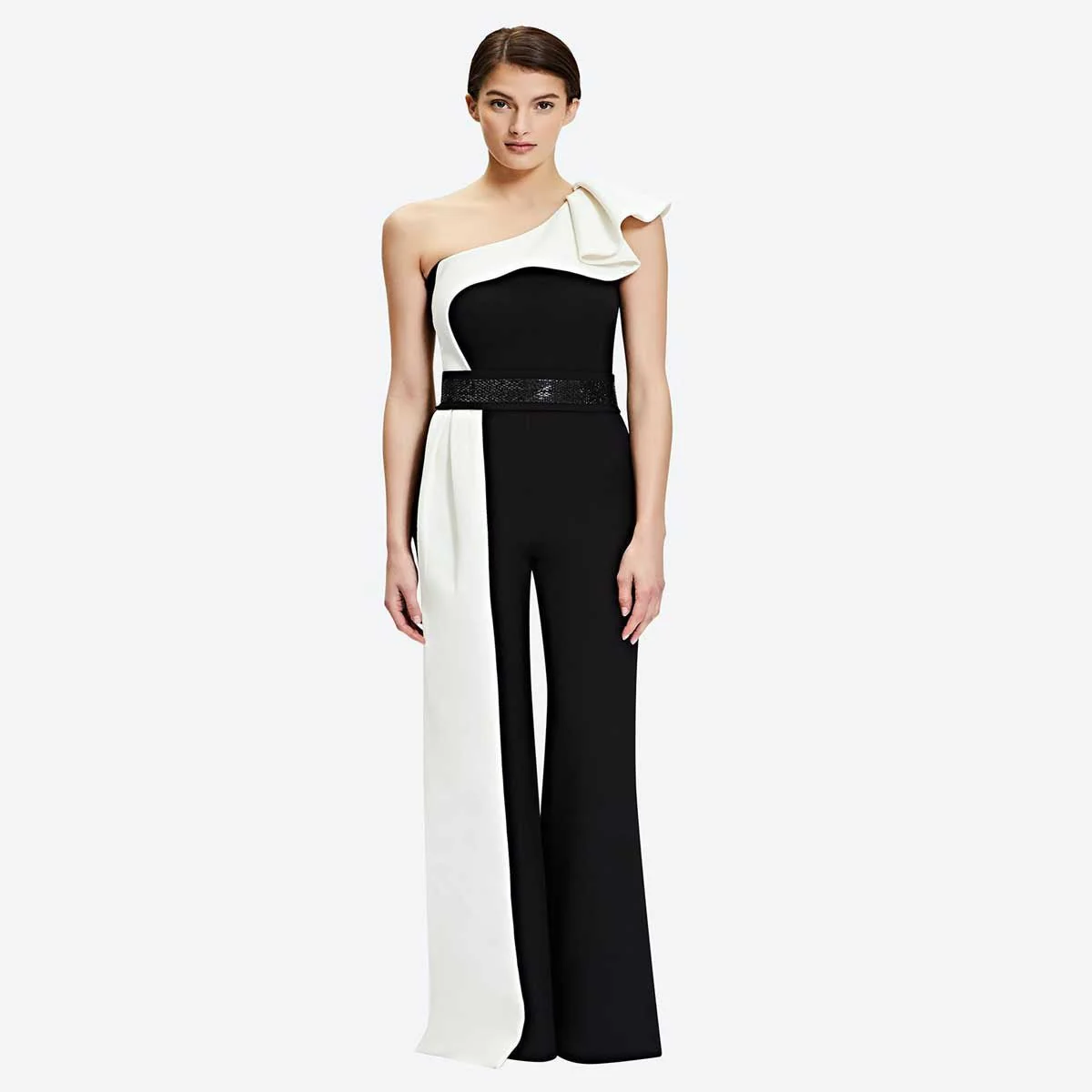 The Monochrome Muse | Black & White Contrast Sleeveless Slim-Fit Jumpsuit - Image 12