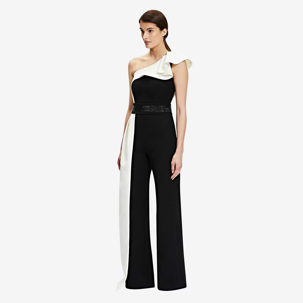 The Monochrome Muse | Black & White Contrast Sleeveless Slim-Fit Jumpsuit - Image 14