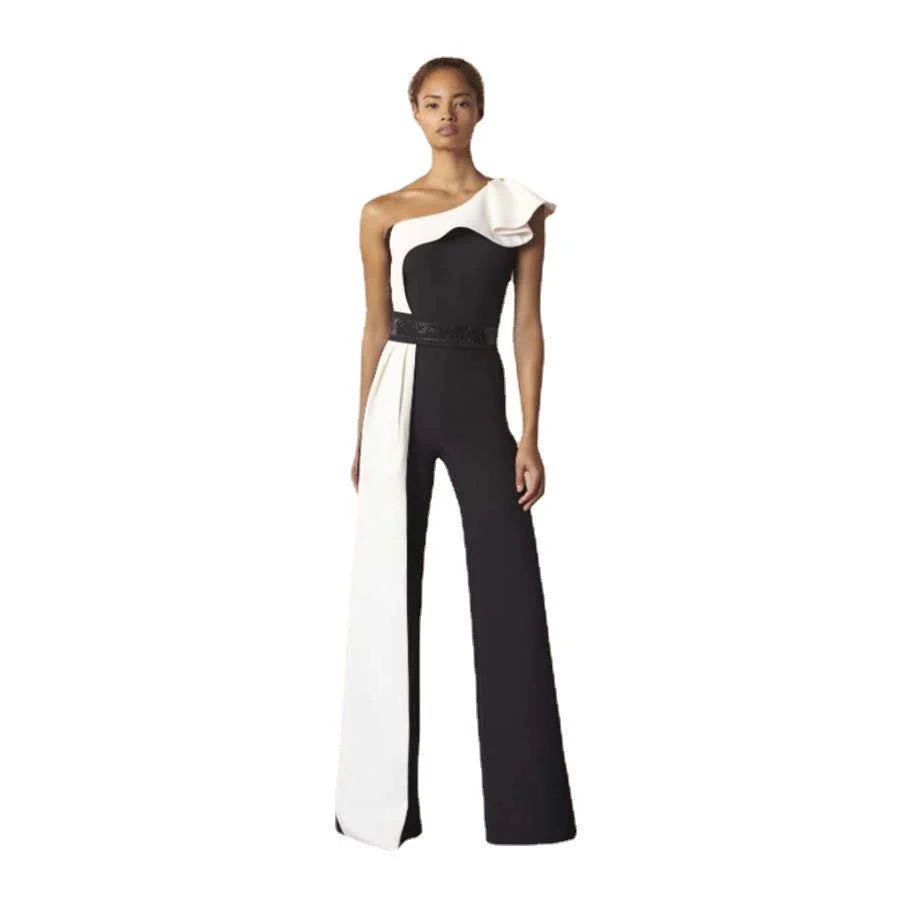 The Monochrome Muse | Black & White Contrast Sleeveless Slim-Fit Jumpsuit - Image 6