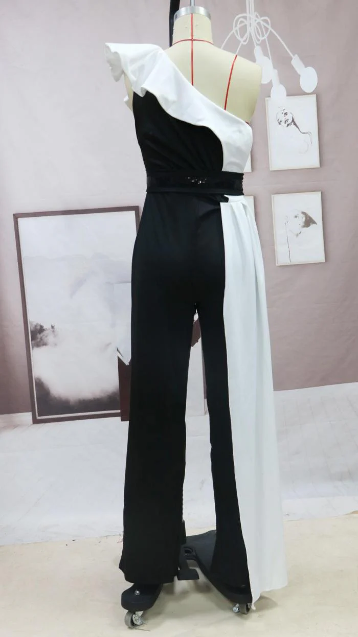 The Monochrome Muse | Black & White Contrast Sleeveless Slim-Fit Jumpsuit - Image 9