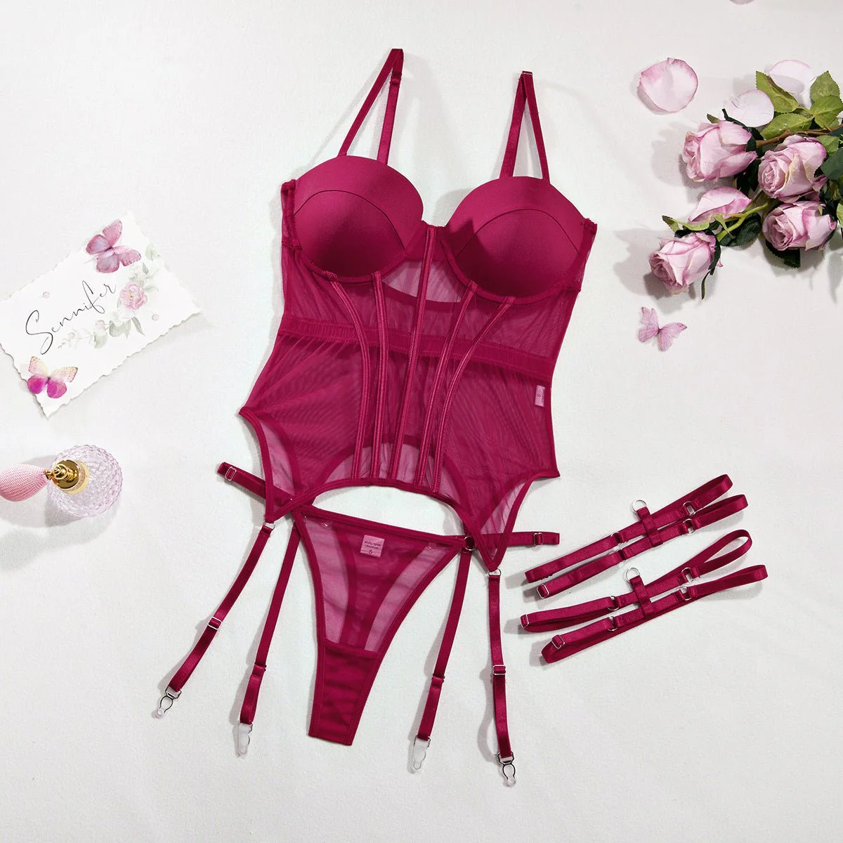 The Noir Allure | Underwire Mesh Garter Set - Image 9