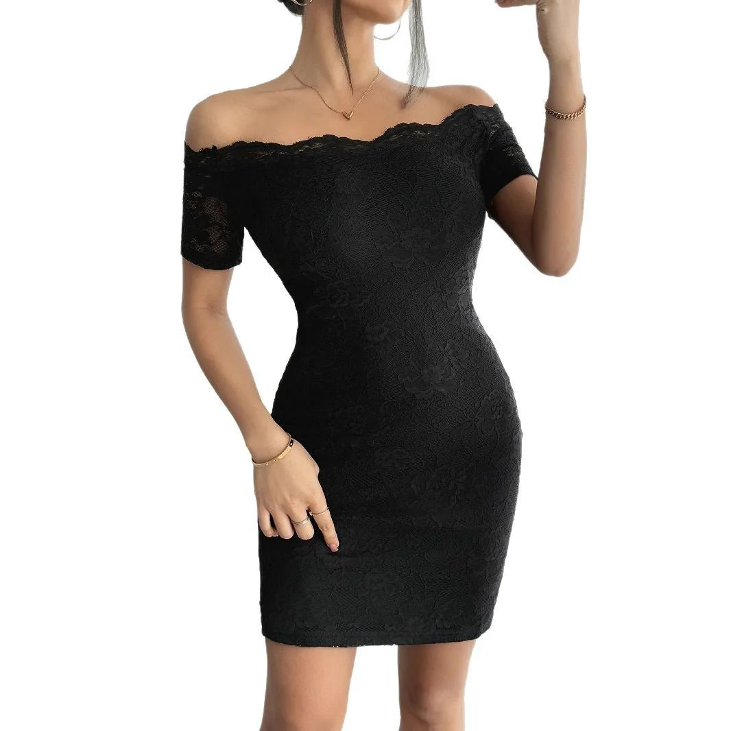 The Noir Blossom | Women's Off-Shoulder Lace Floral Hip-Wrap Mini Dress - Image 5