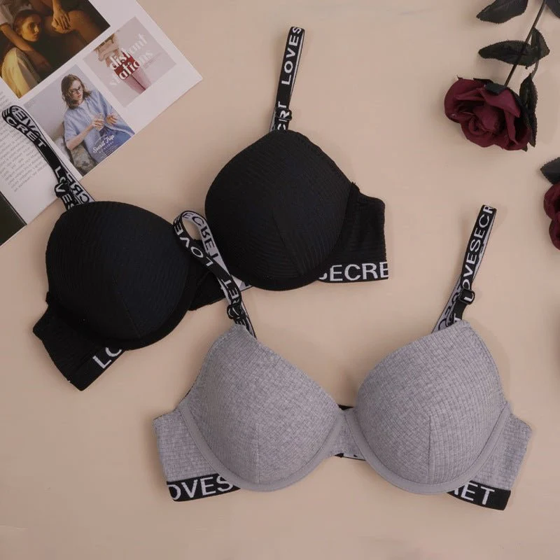 The Noir Comfort | Women's Cotton Underwire Push-Up Bra with Letter Straps