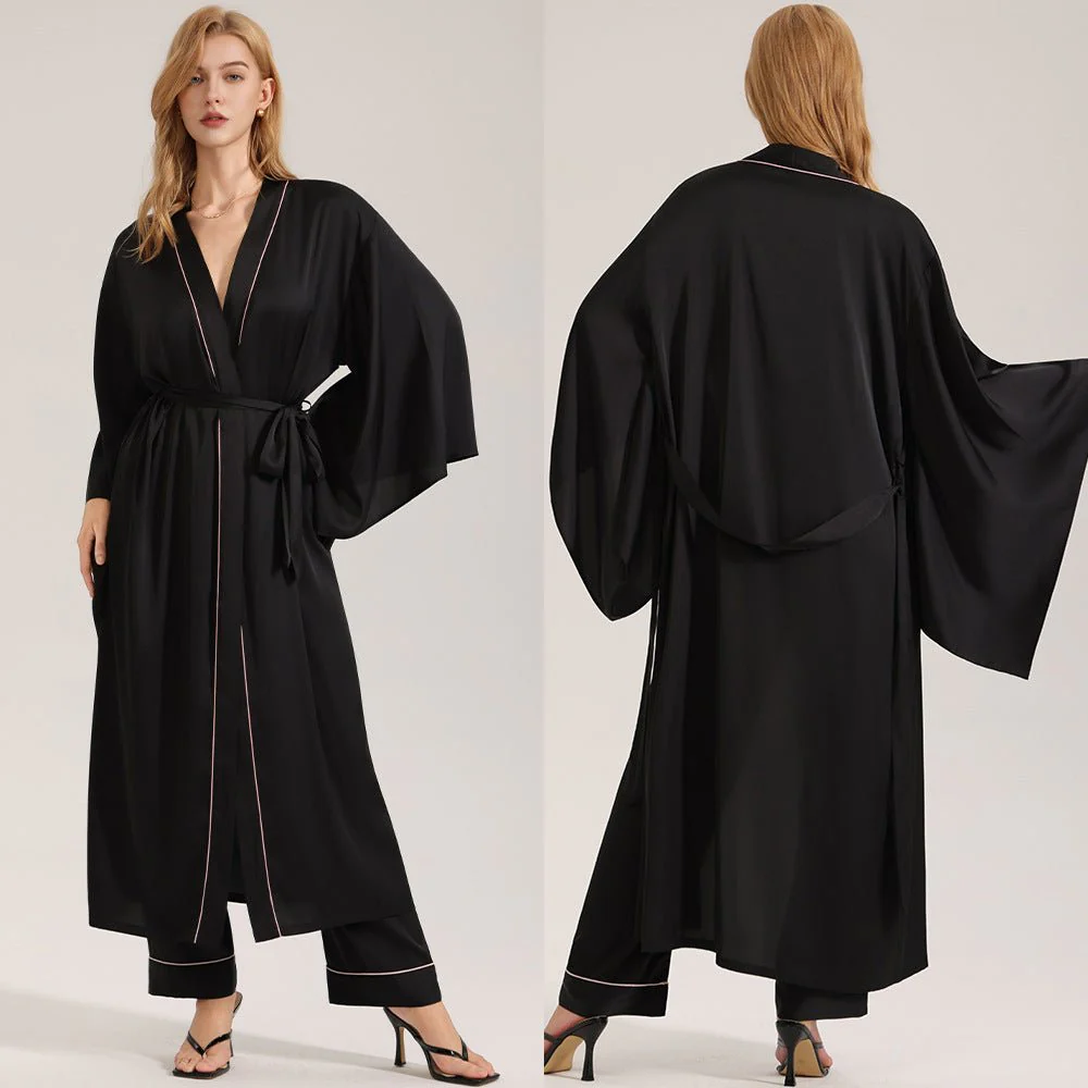 The Noir Elegance | Women's Loose-Sleeve Satin Long Cardigan Robe - Image 4