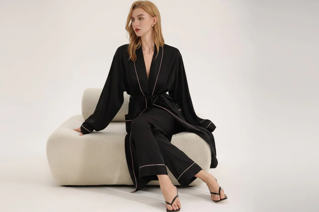 The Noir Elegance | Women's Satin Long-Sleeve Robe - Image 4