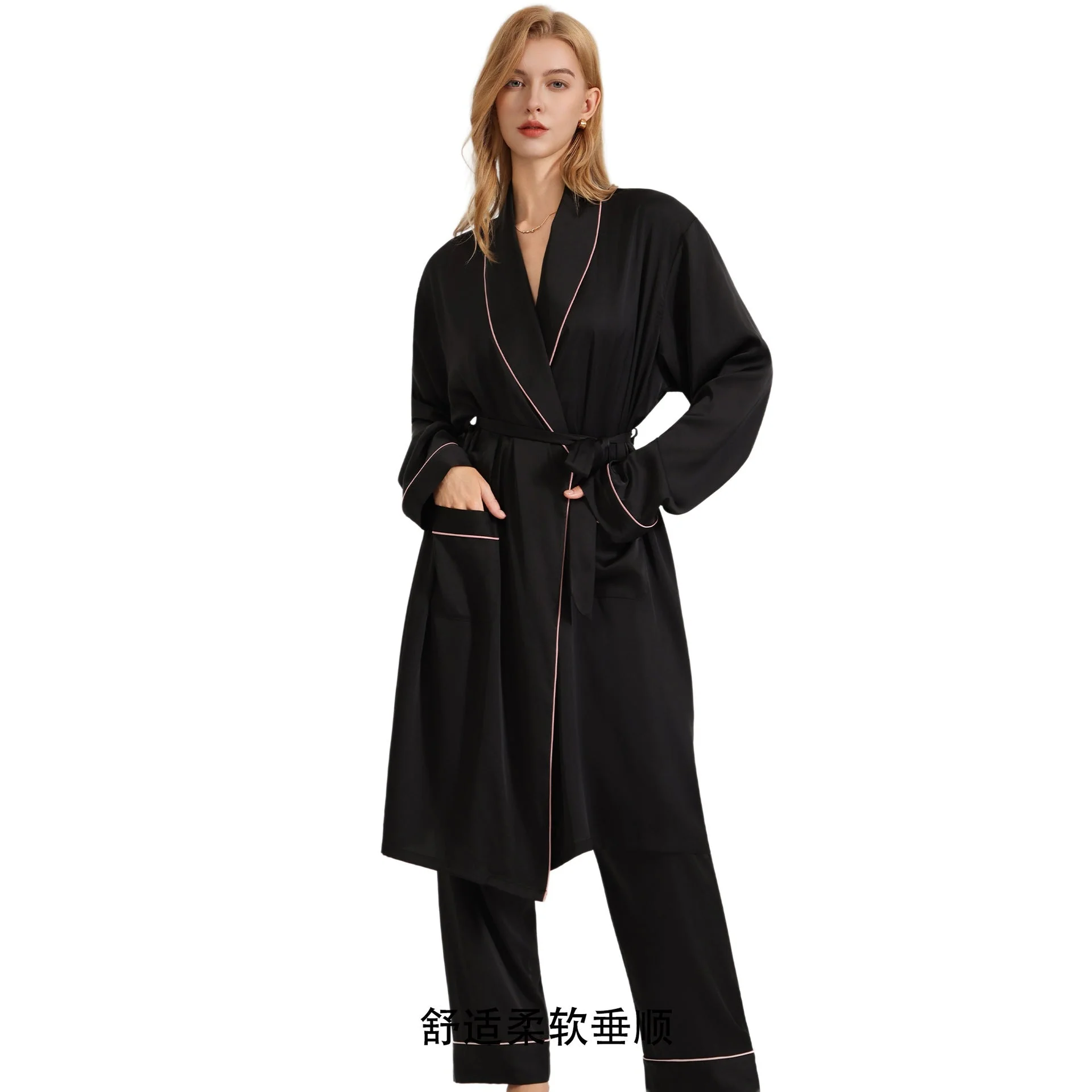 The Noir Elegance | Women's Satin Long-Sleeve Robe - Image 5