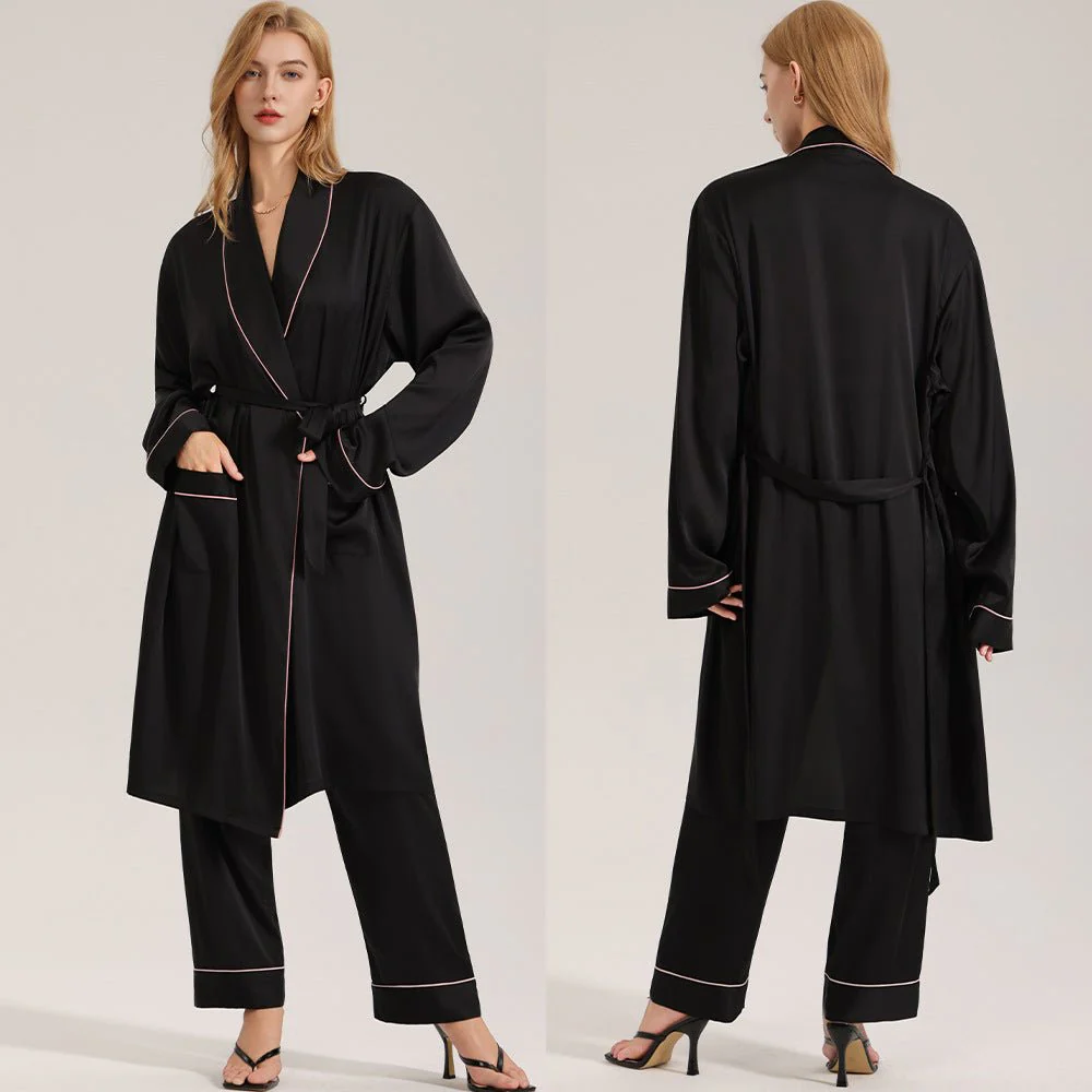 The Noir Elegance | Women's Satin Long-Sleeve Robe - Image 6