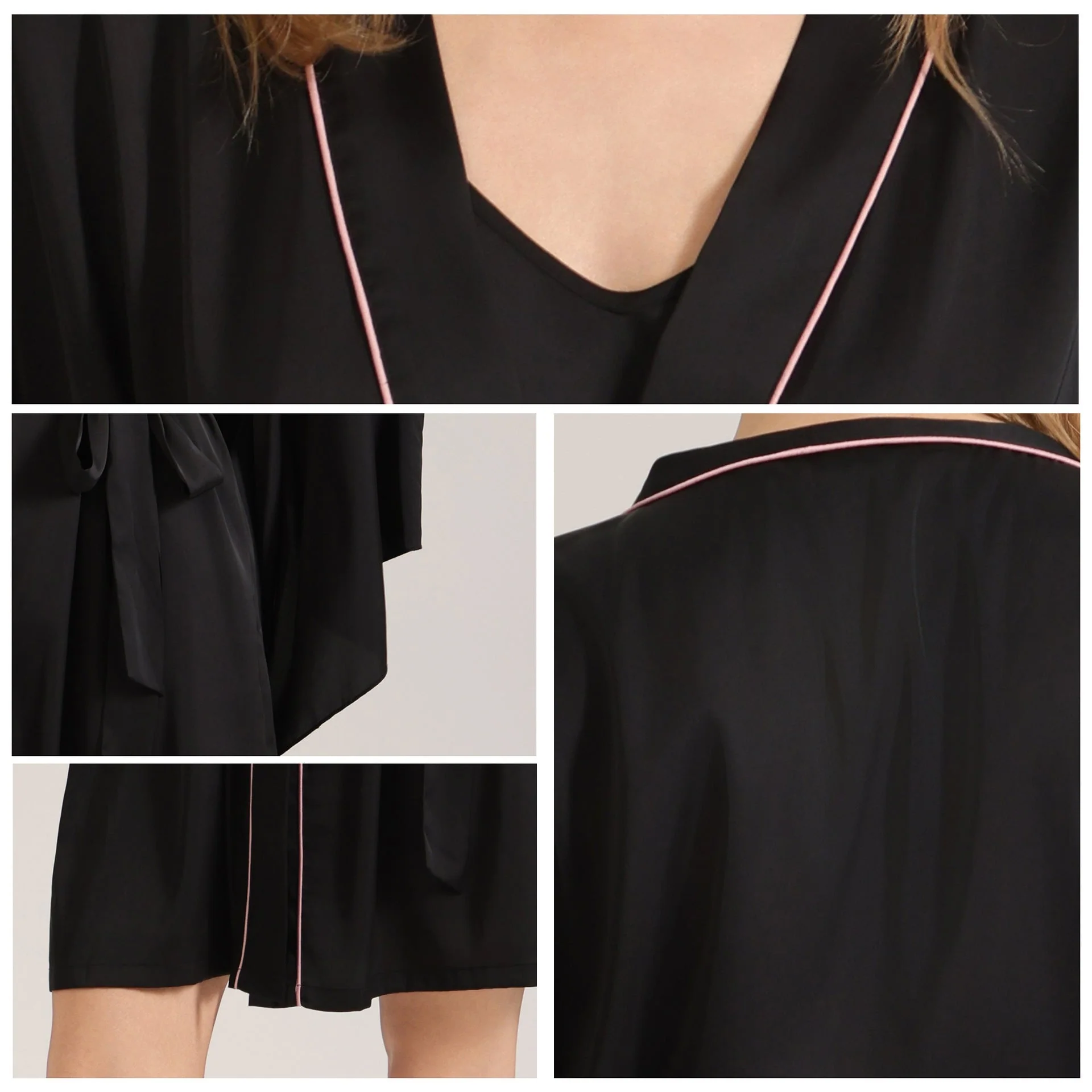 The Noir Elegance | Women's Satin Wide-Sleeve Short Robe - Image 2