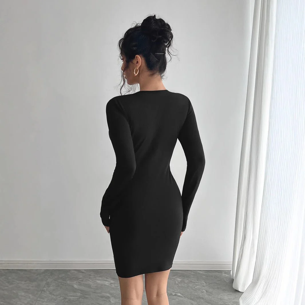 The Noir Mesh | Women's Mesh Stitching Chest Long-Sleeve Slim Mini Dress - Image 2