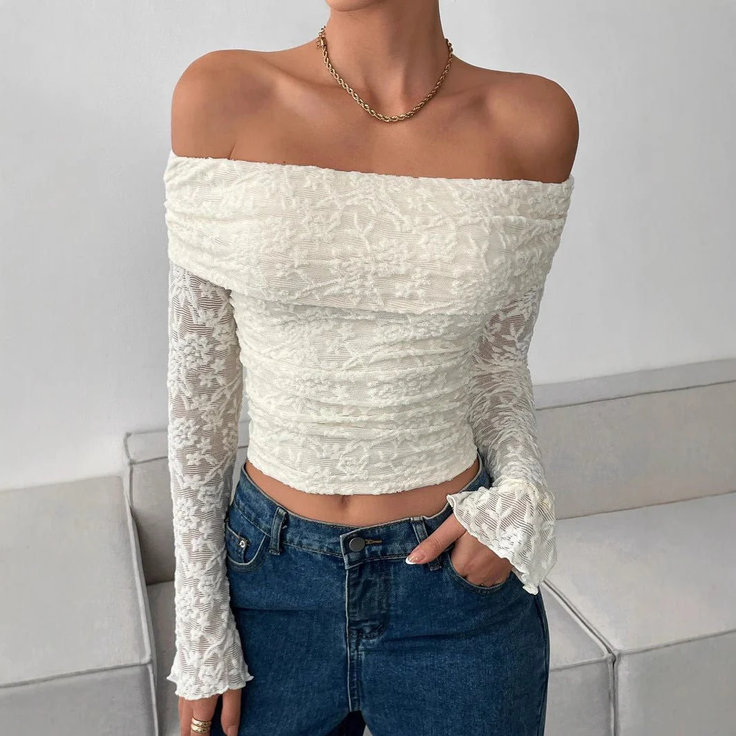 The Off-Shoulder Edge | Women's One-Shoulder Long-Sleeve Slim Crop Top - Image 3