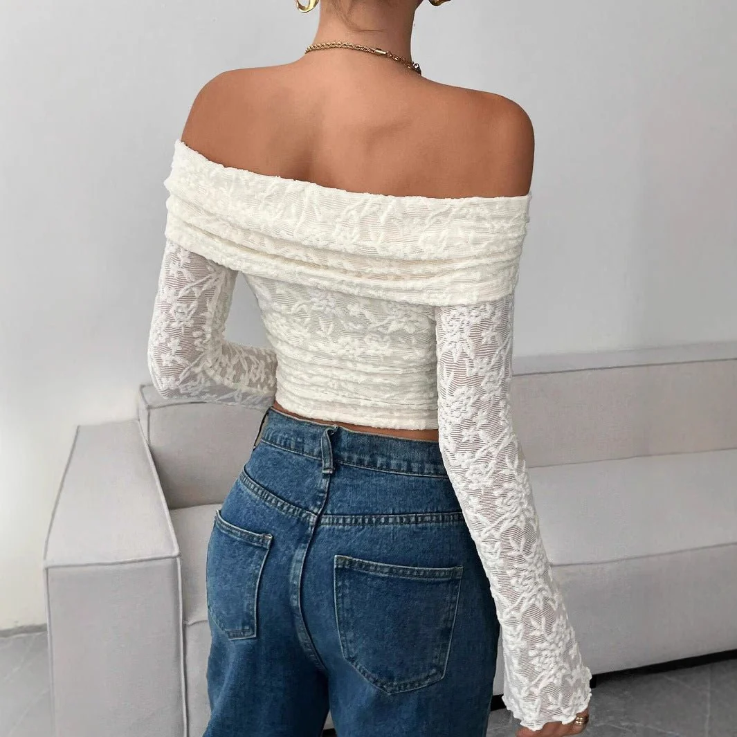 The Off-Shoulder Edge | Women's One-Shoulder Long-Sleeve Slim Crop Top - Image 4