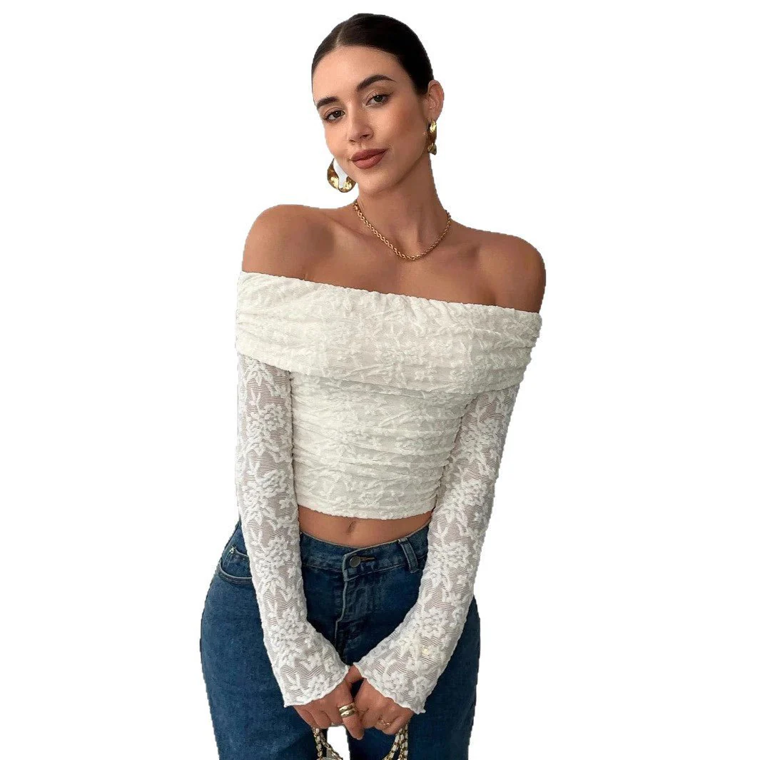 The Off-Shoulder Edge | Women's One-Shoulder Long-Sleeve Slim Crop Top - Image 5