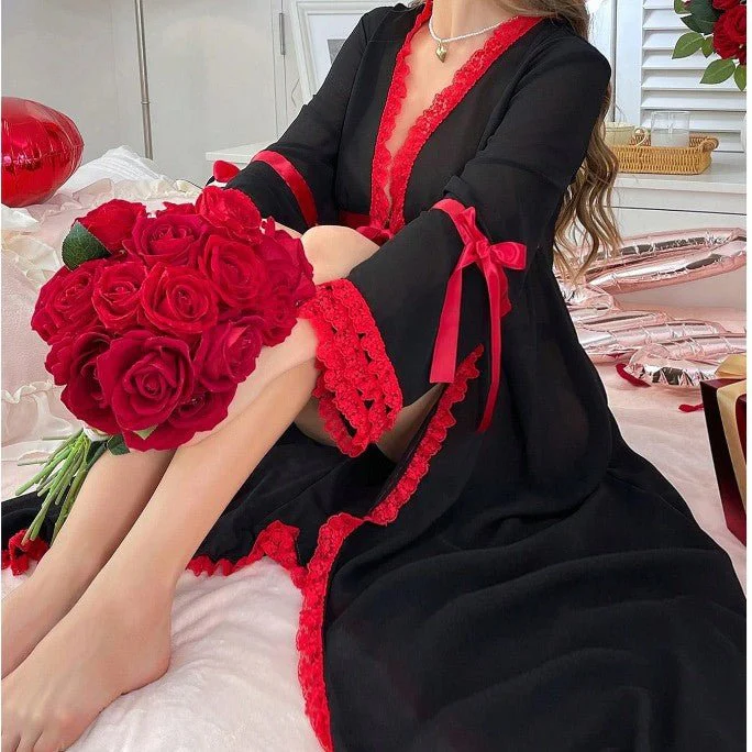 The Onyx Longline | Sheer Lace Trim Summer Robe & Housecoat - Image 2