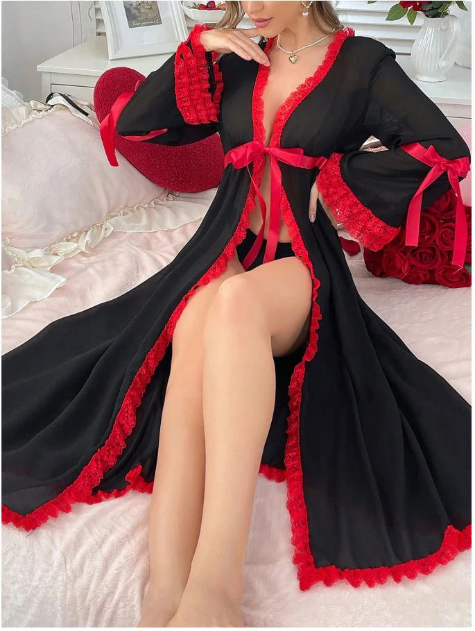 The Onyx Longline | Sheer Lace Trim Summer Robe & Housecoat - Image 6