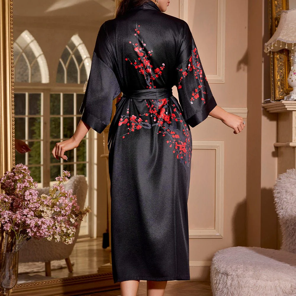 The Opulent Drift | Women's Plus-Size Satin Seven-Quarter Sleeve Nightgown - Image 4