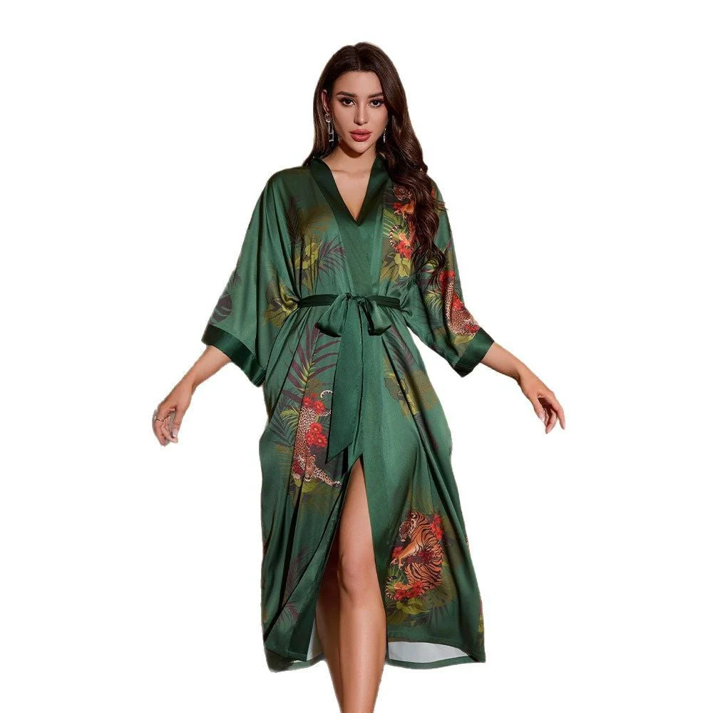 The Opulent Drift | Women's Plus-Size Satin Seven-Quarter Sleeve Nightgown - Image 5
