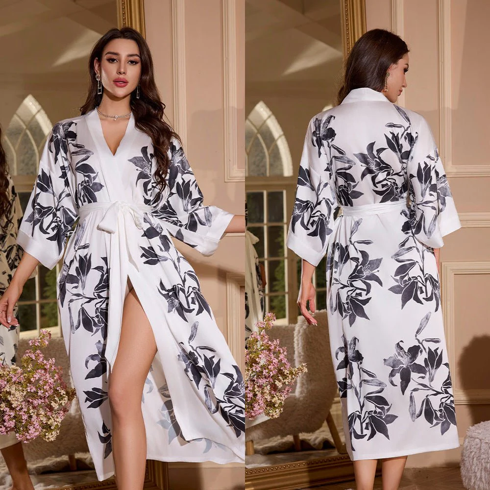 The Opulent Drift | Women's Plus-Size Satin Seven-Quarter Sleeve Nightgown - Image 6