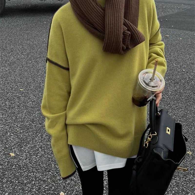 The Phoenix Contrast | Solid Color Crew Neck Color-Matching Knit Pullover Sweater - Image 6