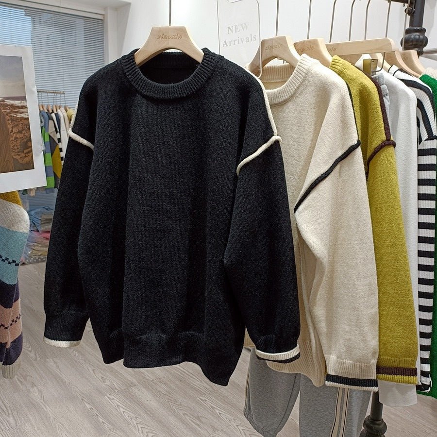 The Phoenix Contrast | Solid Color Crew Neck Color-Matching Knit Pullover Sweater FD - Image 7