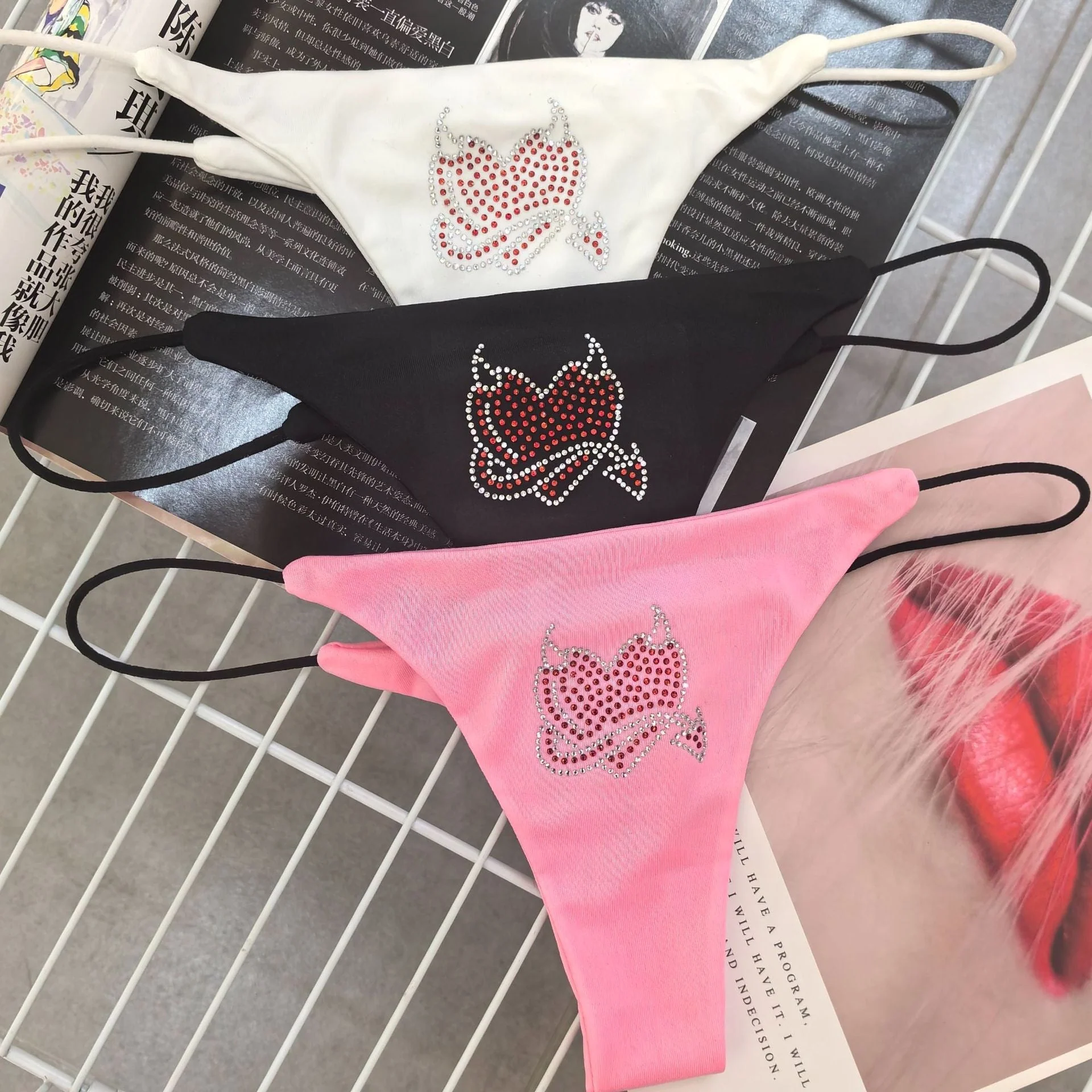 The Playful Purr | Rhinestone Double-Layer Thin Strap Thong - Image 10