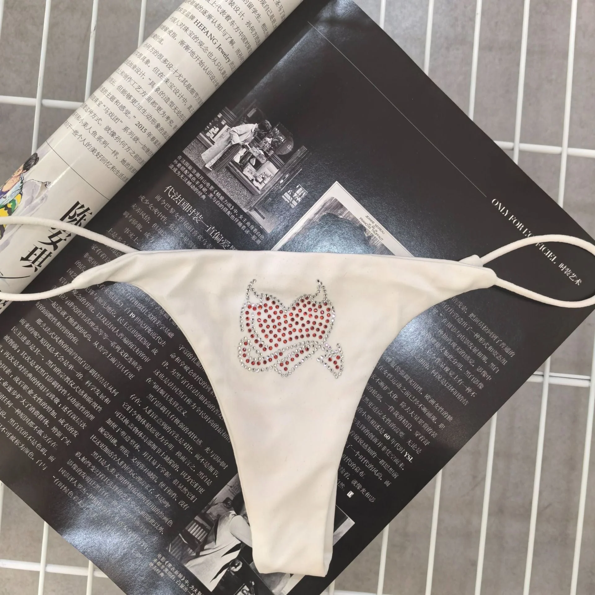 The Playful Purr | Rhinestone Double-Layer Thin Strap Thong - Image 2