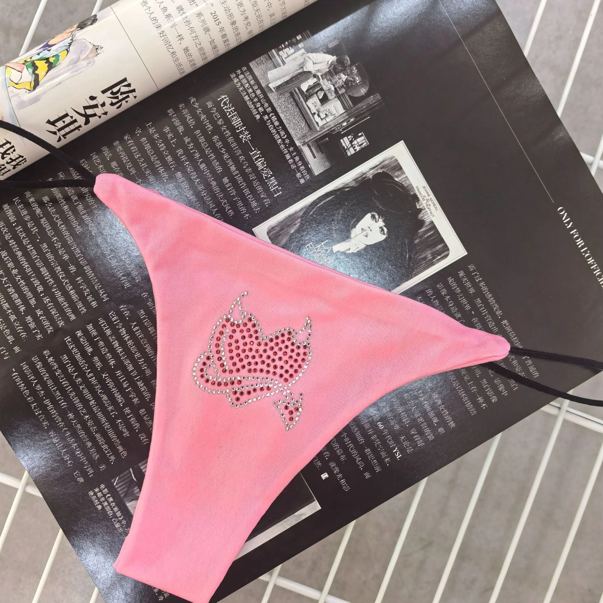The Playful Purr | Rhinestone Double-Layer Thin Strap Thong - Image 3