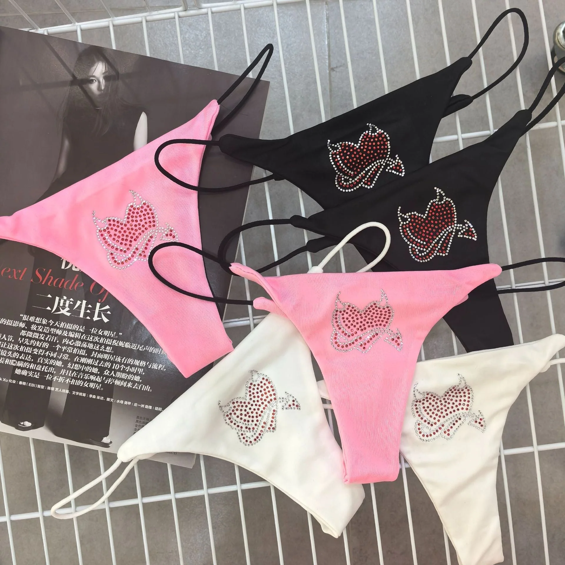 The Playful Purr | Rhinestone Double-Layer Thin Strap Thong - Image 8