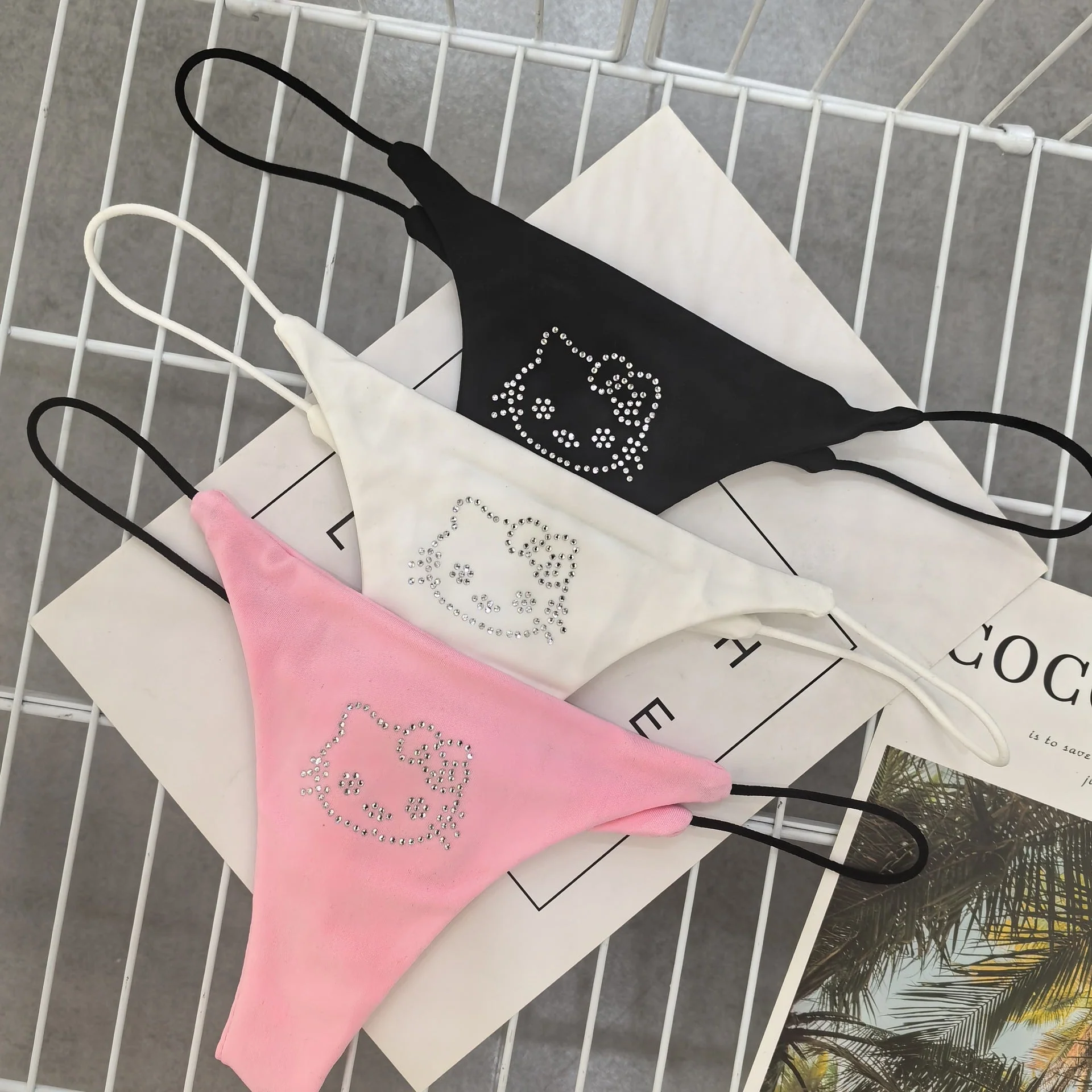 The Playful Purr | Rhinestone Double-Layer Thin Strap Thong - Image 9