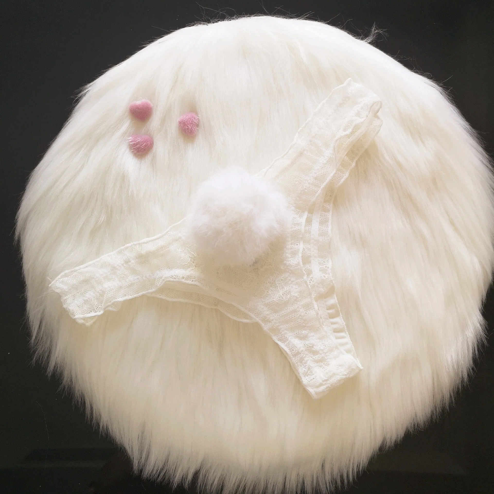 The Playful Whisper | Detachable Rabbit Fur Ball Lace T-Back Thong (FD) - Image 4