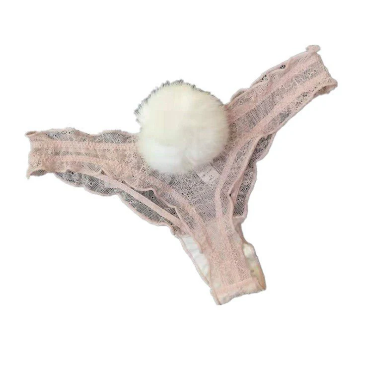 The Playful Whisper | Detachable Rabbit Fur Ball Lace T-Back Thong (FD) - Image 7