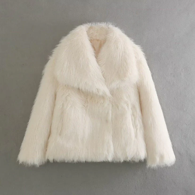 The Plush Elegance | Women's Short Faux Fur Lapel Coat - Image 8
