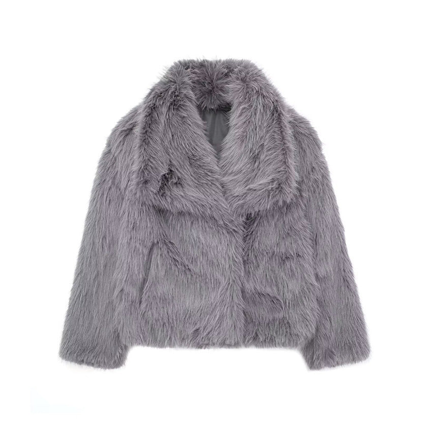 The Plush Elegance | Women's Short Faux Fur Lapel Coat FD - Image 10