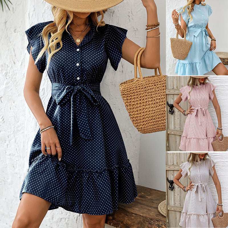 The Polka Charm | Women's Polka Dot Pleated A-Line Midi Dress