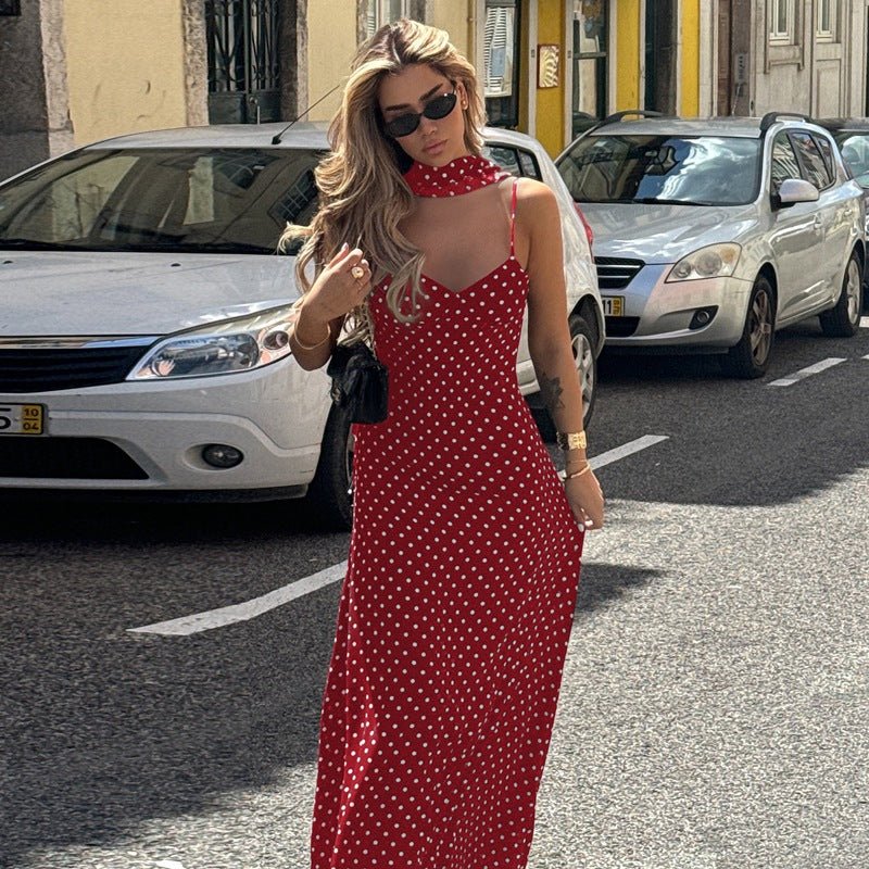 The Polka Dot Temptation | Black Polka Dot V-Neck Backless Maxi Swing Dress - Image 2