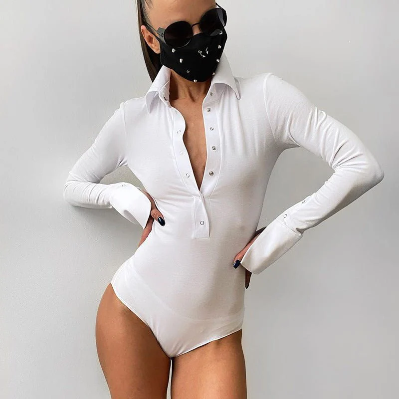 The Polo Allure | Women's Slim Polo Collar Half-Button Long-Sleeve Bodysuit - Image 4