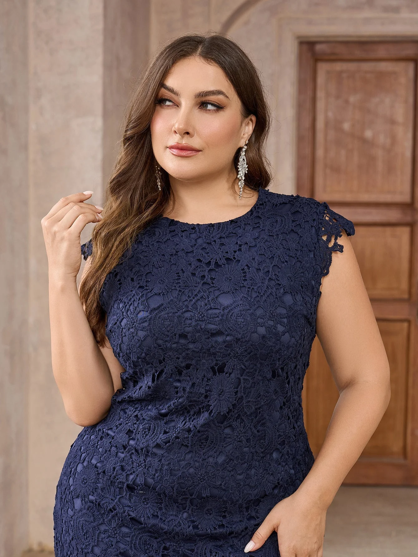 The Punk Edge | Women's Lace Hollow Bodycon Pencil Midi Dress - Image 30