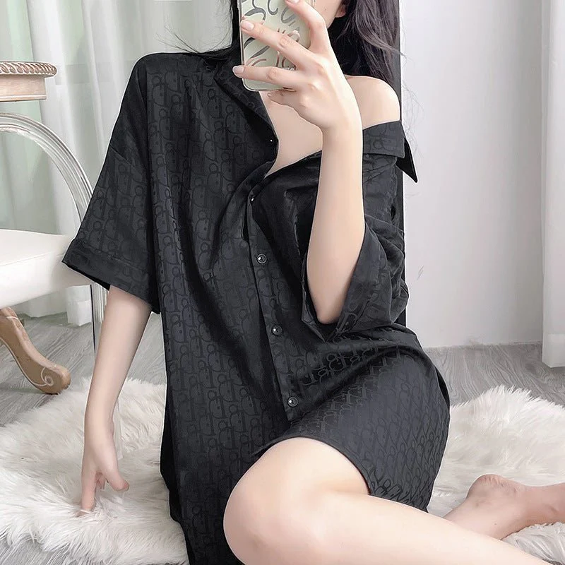 The Pure Desire | Women's Ice & Snow Silk Short Jacquard Shirt Dress - Image 4