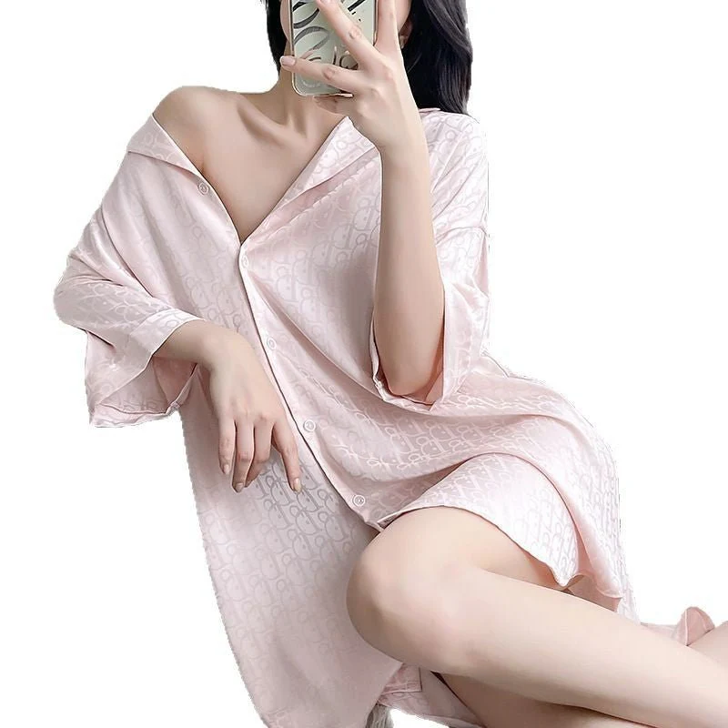 The Pure Desire | Women's Ice & Snow Silk Short Jacquard Shirt Dress - Image 5