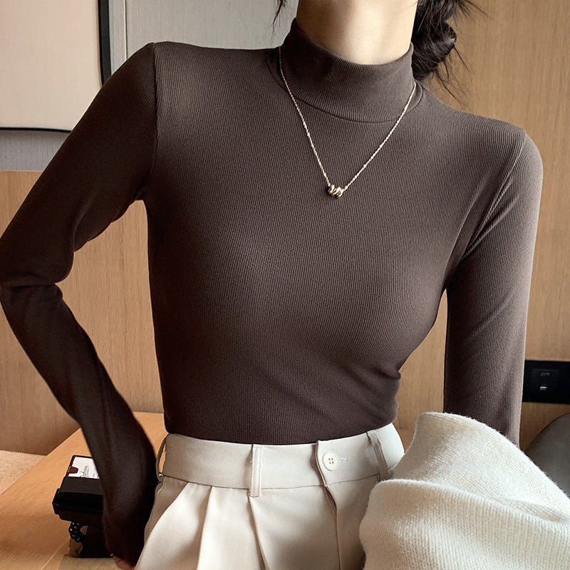 The Refined Base | Solid Color Semi-Turtleneck Knitted Long-Sleeve Top - Image 11