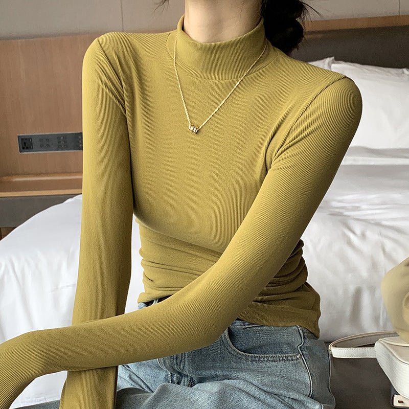 The Refined Base | Solid Color Semi-Turtleneck Knitted Long-Sleeve Top - Image 12