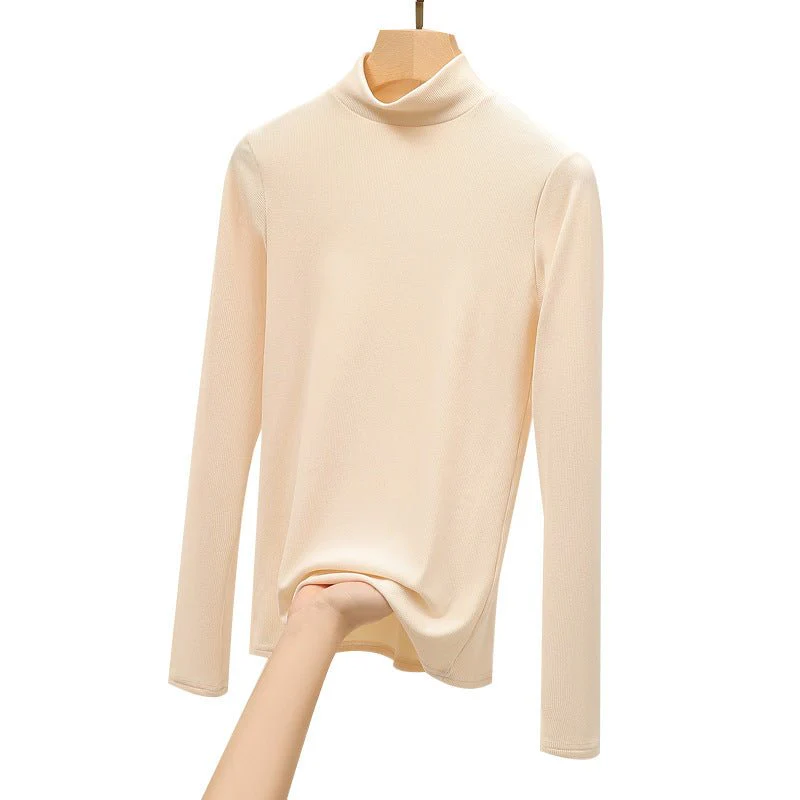 The Refined Base | Solid Color Semi-Turtleneck Knitted Long-Sleeve Top - Image 5