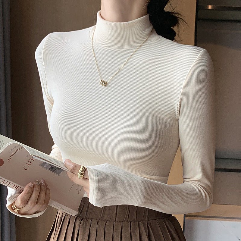 The Refined Base | Solid Color Semi-Turtleneck Knitted Long-Sleeve Top FD - Image 8