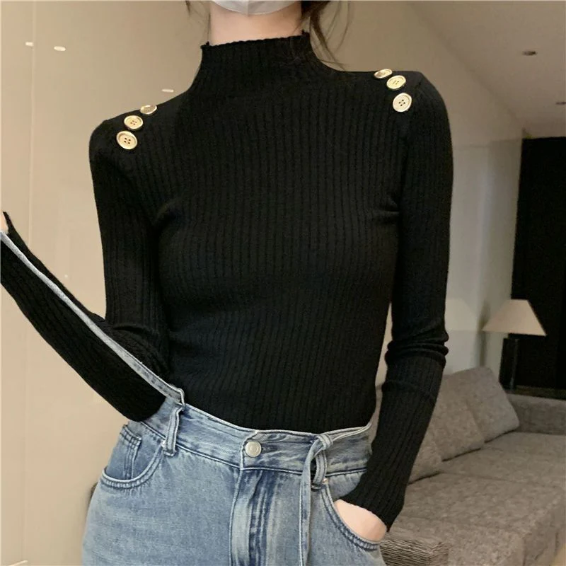 The Refined Contour | Women's Slim-Fit Semi-Turtleneck Pullover Sweater